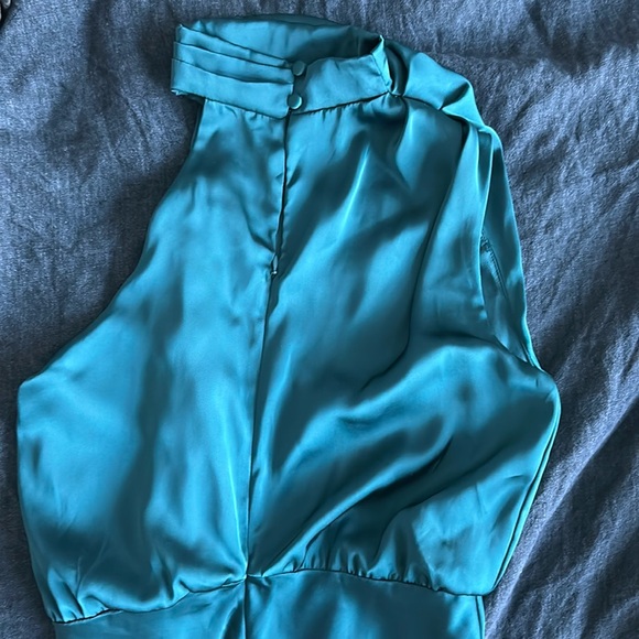 Hello Molly Teal Switch Over Satin Maxi Dress Small US 4 - Picture 5 of 12